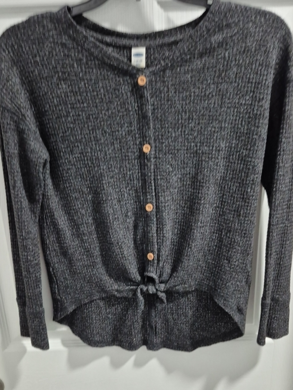 Old Navy Charcoal Button-Front Tie-Hem Knit Cardigan